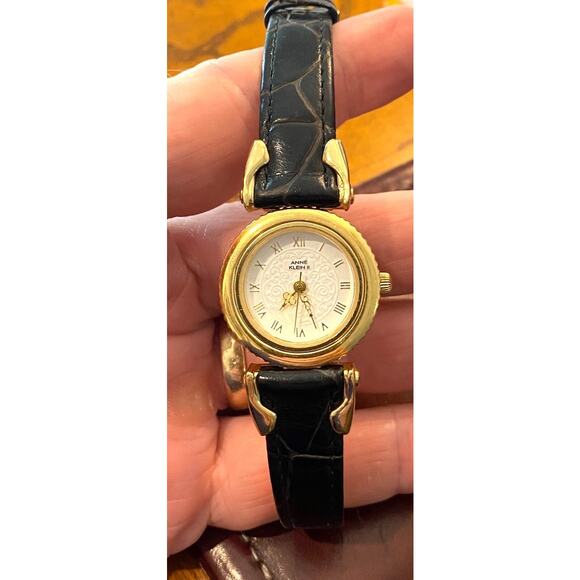 Women's 27mm Gold Tone Anne Klein II Watch, Leather Band, Relief Pattern Face - Picture 1 of 4